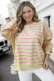 Stripe Stylish Overlap Detail Drop Shoulder Pullover Sweatshirt