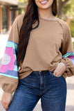 Flower Patchwork Raglan Sleeve Exposed Seam Oversized Top