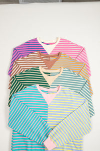 Stripe Casual Stripe Colorblock Drop Shoulder Oversize Sweatshirt