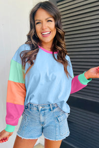 Colorblock Patchwork Long Sleeve Loose Top