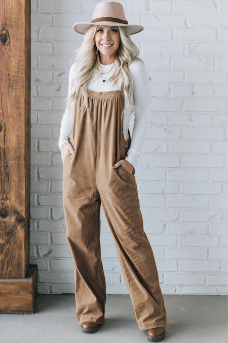 Pocketed Loose Fit Corduroy Overall