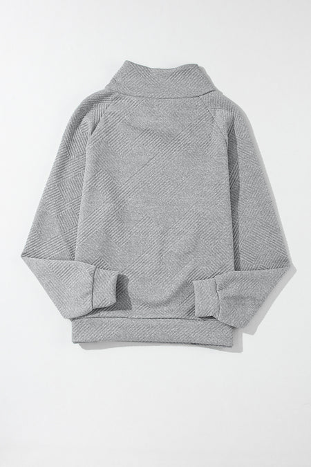 Asymmetric Buttons Detail High Neck Textured Sweatshirt