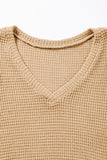 V Neck Petal Sleeve Waffle Knit T-Shirt