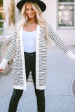 Striped Side Pockets Open Front Cardigan