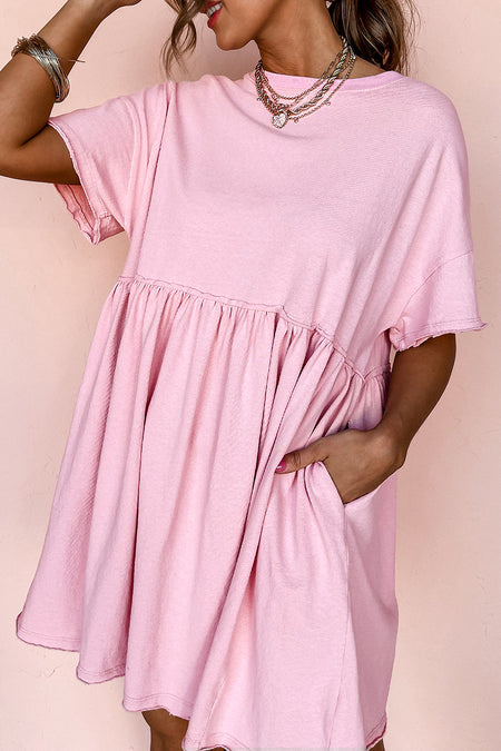 Pocketed Raw Edge Babydoll Dress