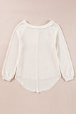 Waffle Knit Buttoned Front Raglan Sleeve Loose Blouse