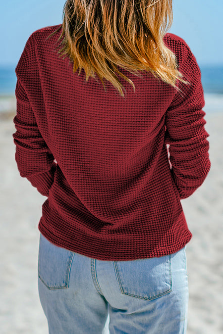 Waffle Knit Drop Shoulder Long Sleeve Top