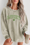 LUCKY Clover Embroidered Corded Crewneck Sweatshirt