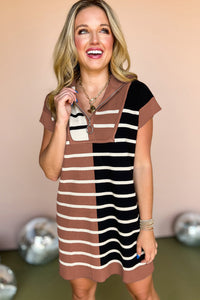 Color Block Quarter Zip Sweater Dress