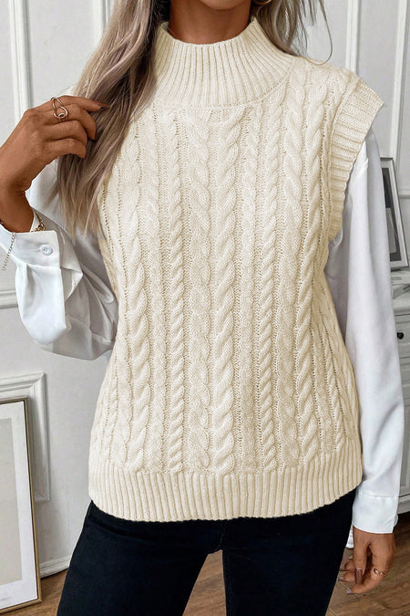 Cable Knit High Neck Sweater Vest