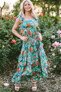 Floral Print Sleeveless Ruffle Tiered Maxi Dress
