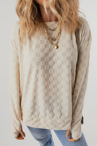 Lapel Neck Checkered Textured Short Sleeve Shirt