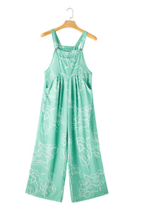 Printed Bib Wide Leg Overalls