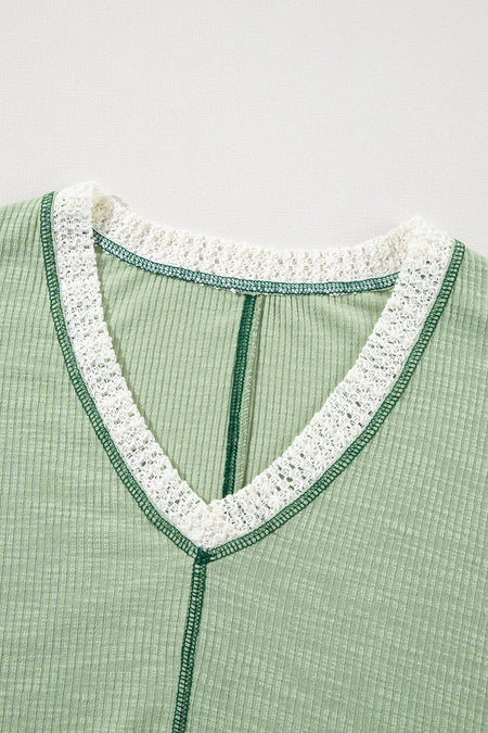 Crochet Detail Exposed Seam High Low Loose Top