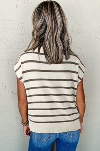 Stripe Side Slits Crewneck Sweater Tee