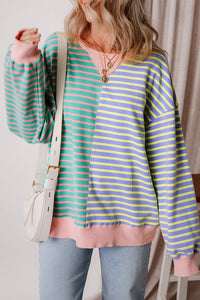 Stripe Casual Stripe Colorblock Drop Shoulder Oversize Sweatshirt