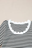 Striped Contrast Scallop Trim Half Sleeve T-shirt