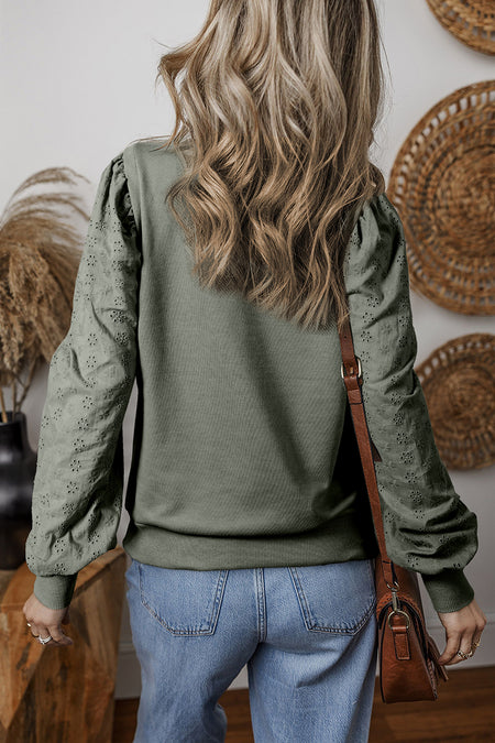 Textured Patchwork Round Neck Sweatshirt