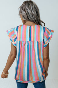 Striped Tiered Ruffle Cap Sleeve Top