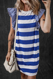 Stripe Contrast Ruffled Sleeve T-shirt Dress