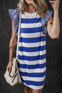 Stripe Contrast Ruffled Sleeve T-shirt Dress