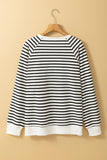 Stripe Raglan Sleeve Side Slits Loose Sweatshirt