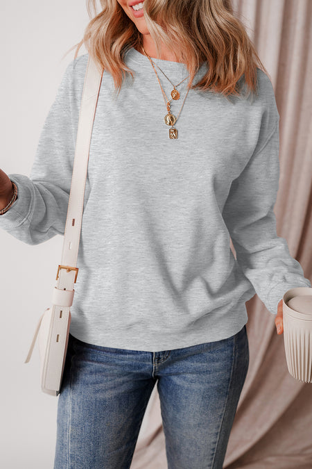 Solid Fleece Lined Drop Shoulder Terry Sweatshirt