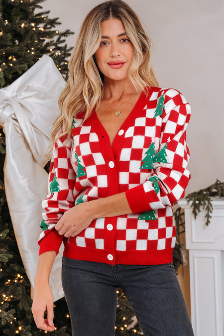 Checkered Christmas Cardigan Sweater
