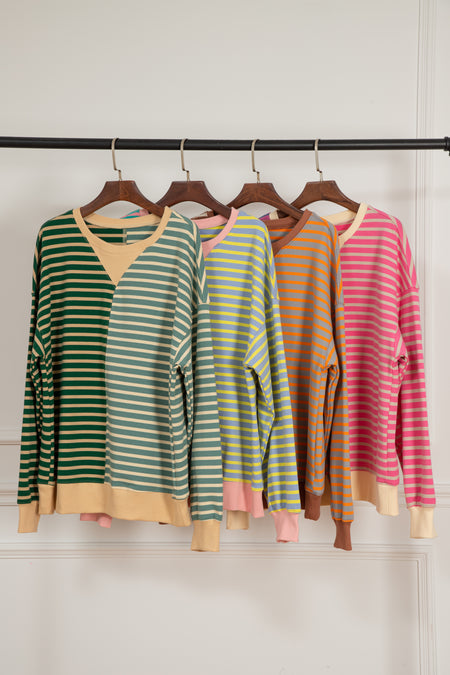 Stripe Casual Stripe Colorblock Drop Shoulder Oversize Sweatshirt