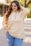 Plus Size Thermal Waffle Knit Henley Tunic Top