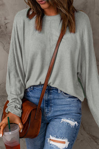 Gray Solid Color Patchwork Long Sleeve Top
