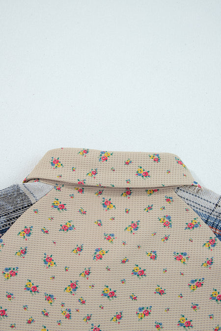 Floral Plaid Patchwork Waffle Knit Shacket