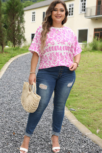 White Floral Printed Curved Hem Plus Size T Shirt