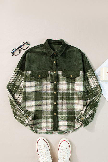 Snap Buttons Colorblock Plaid Shacket