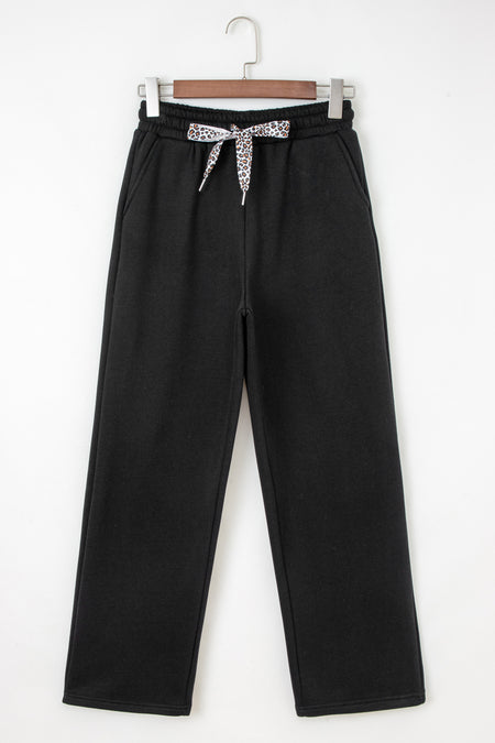 Fleece Lined Leopard Drawstring Pants