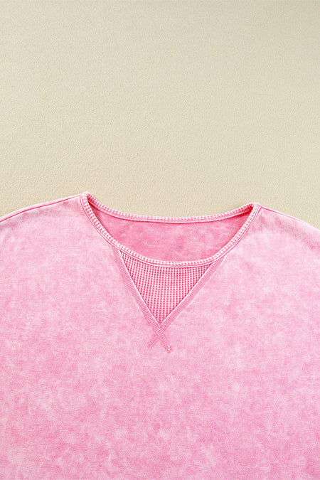 Strawberry Pink Mineral Wash Exposed Seam Drop Shoulder Oversized Tee
