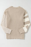 Cable Knit Colorblock Crew Neck Drop Shoulder Sweater