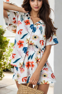 Floral Short Sleeve Shirt 2pcs Shorts Lounge Set