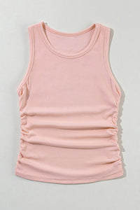 Plain Ruched Side Slim Tank Top