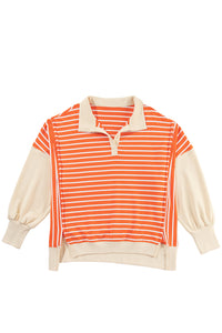 Color Block Loose Fit Collared Drop Shoulder Sweatshirt