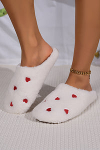 Heart Shape Embroidered Slip On Plush Slippers