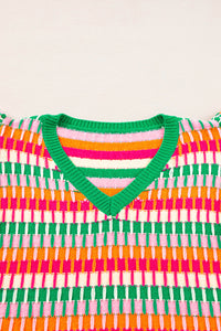 Multicolor Flutter Sleeve Knitted Sweater Top
