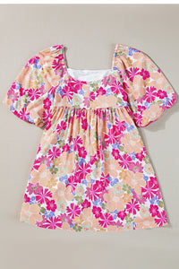 Floral Square Neck Puff Sleeve Babydoll Dress