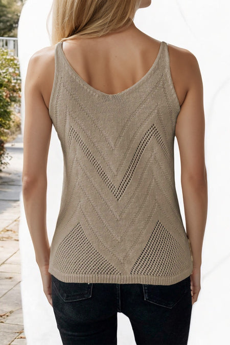 White Chevron Pointelle Knit Spaghetti Straps Sweater Vest