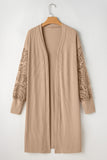 Lace Patchwork Ribbed Knit Open Front Duster Cardigan