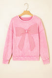 Mineral Wash Big Bow Patchwork Pullover Sweatshirt