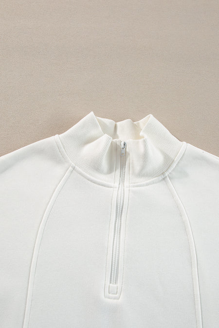 Zipped Neck Pullover Drop Shoulder Sweatshirt