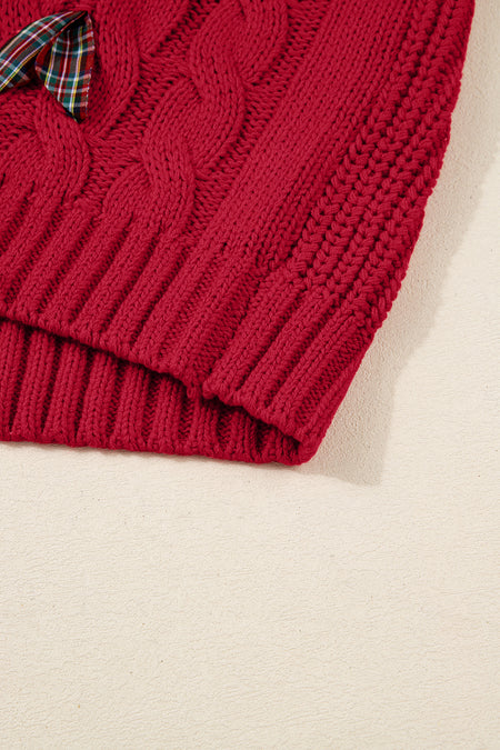 Plaid Lace Up Puff Sleeve Sweater