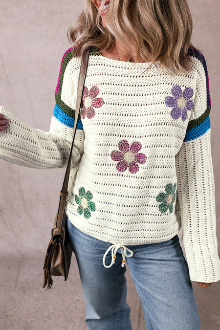 Daisy Flower Pointelle Knit Sweater