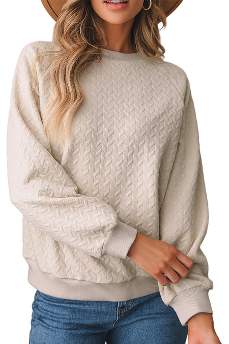 Solid Textured Raglan Sleeve Pullover Sweatshirt